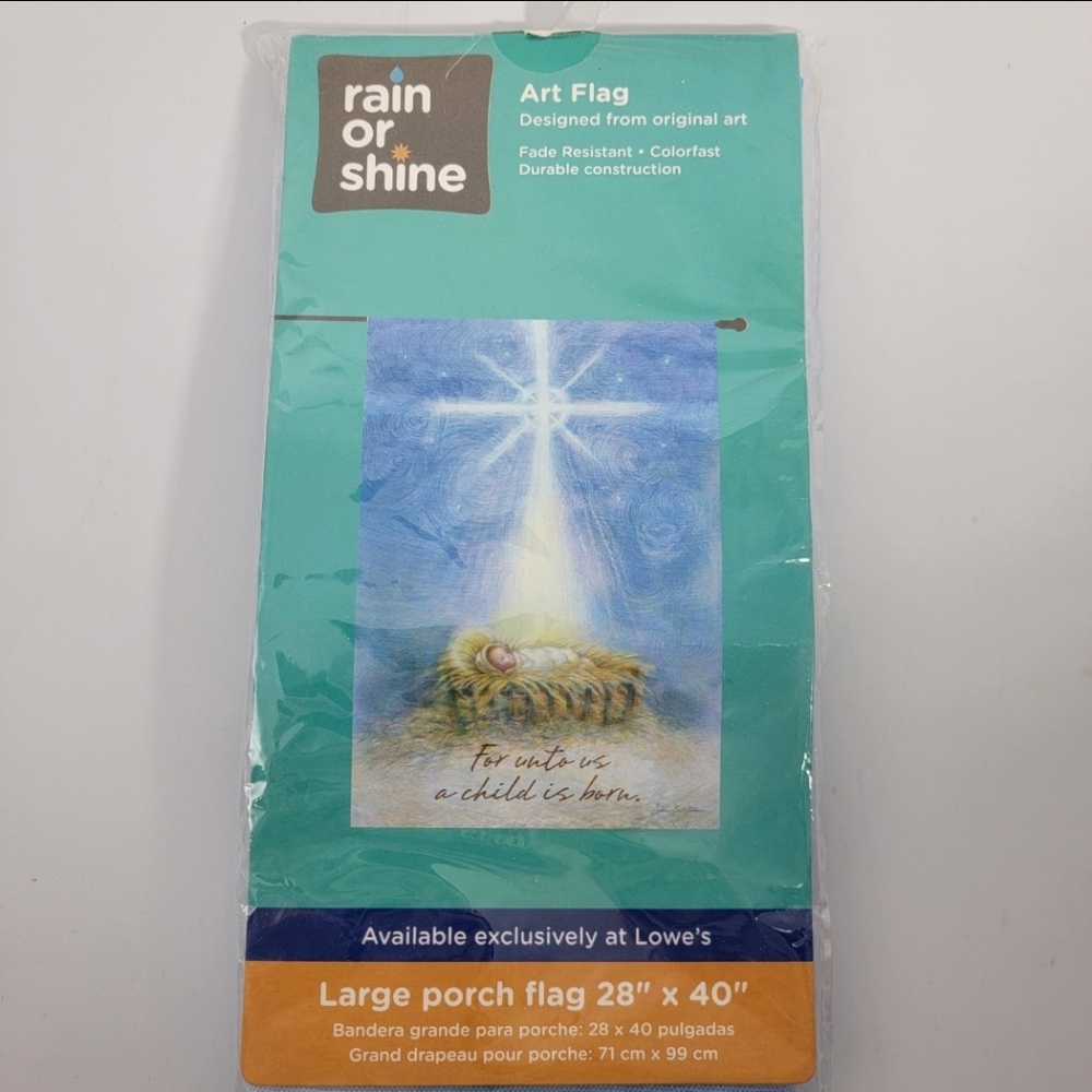 Rain or Shine Large Garden Art Flag Nativity FOR UNTO US A CHILD IS BORN 28"x40"